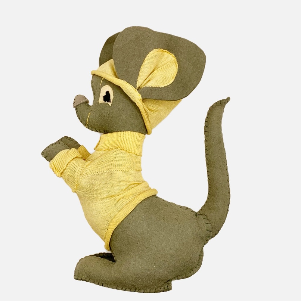 Antique stuffed animal large ears mouse with sock clothing heavy felt hand made